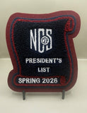 NCS President's List Scholastic Award Patch (Click on picture to select year and season)